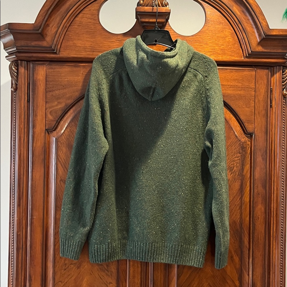 Aran Woolen Mills Green Speckled Cable Knit Lambswool Hooded Pullover Sweater M - Picture 7 of 11